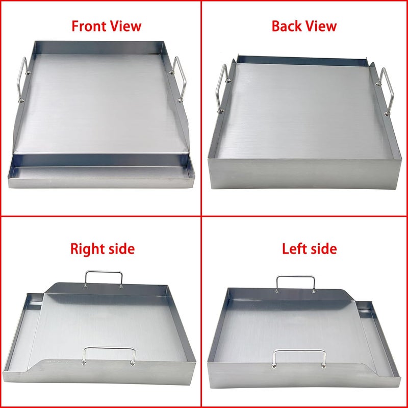 Direct Store Parts DS125 Stainless Steel BBQ Cooking Griddle, Universal Flat Top Griddle with 2 Handles for Most Gas Grills, W12.5"×D16"×H2.75", Heavy Duty Stainless Steel Griddle 1PC, Small Size - Image 3